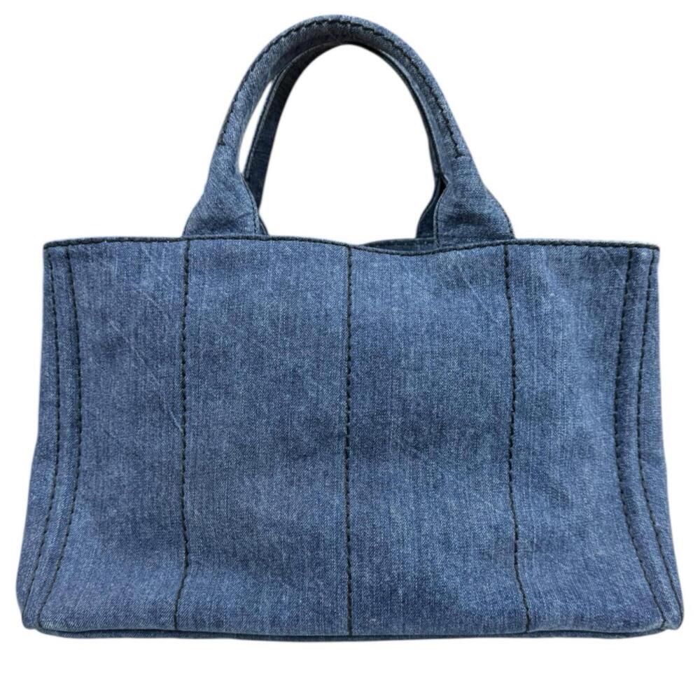 Prada Canapa Tote M Shoulder Bag, Denim 1BG642 Blue, Women's, PRADA 2-way - Picture 3 of 16